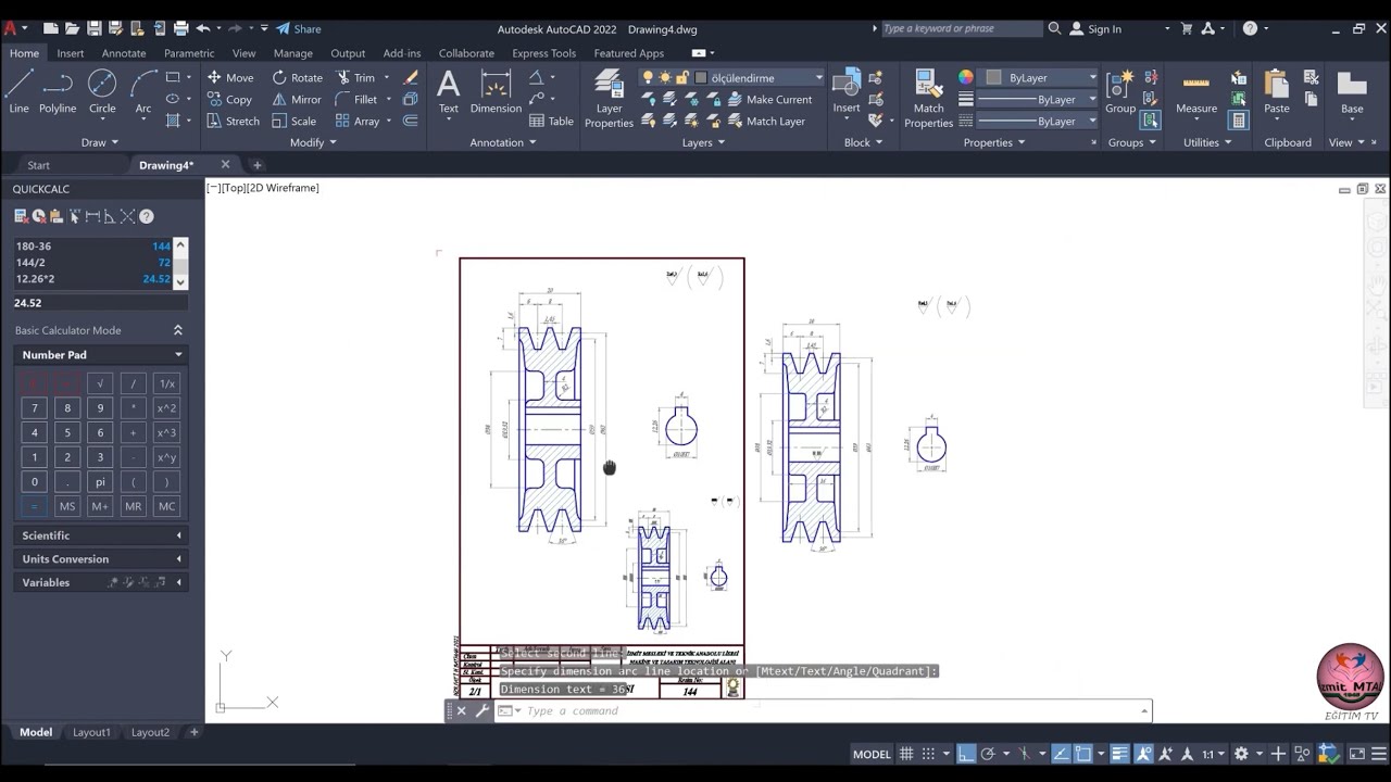 V - KASNAK ÖRNEK TEKNİK RESİM (V - Pulley Sample Technical Drawing)