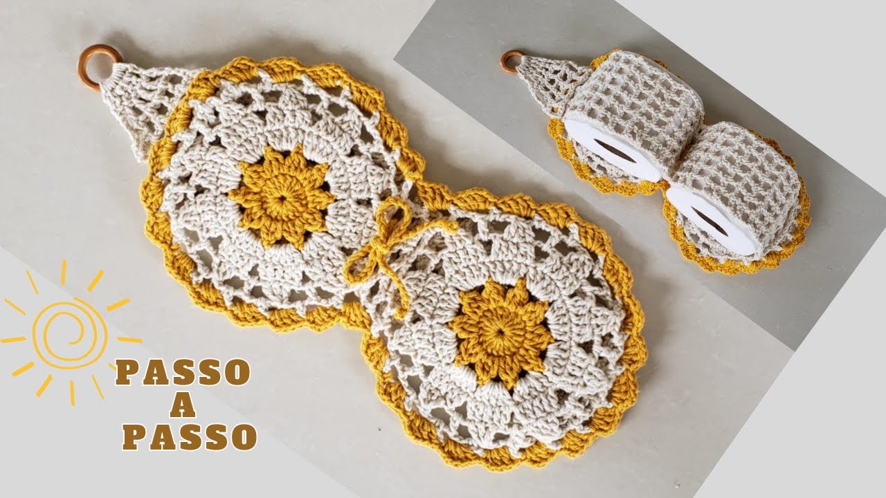🌞Porta papel higiênico de crochê/Jogo de banheiro SOL