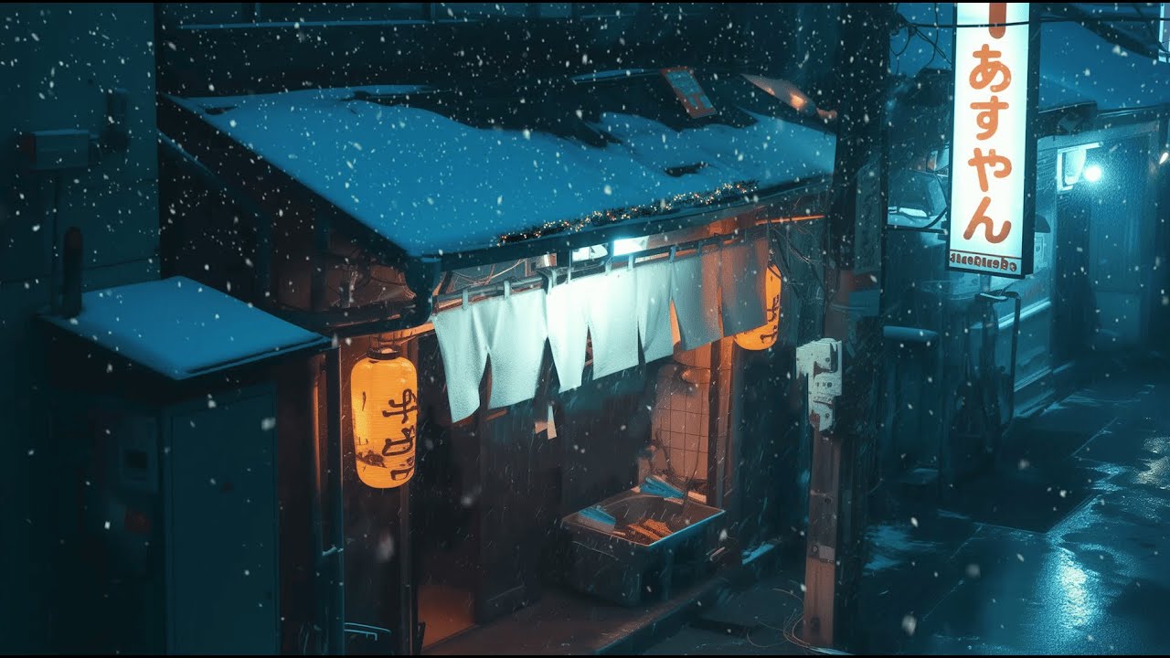 Snow Falling Outside An Old Japanese Nostalgic Shop ❄️ Warm Lofi Beats For Winter Nights