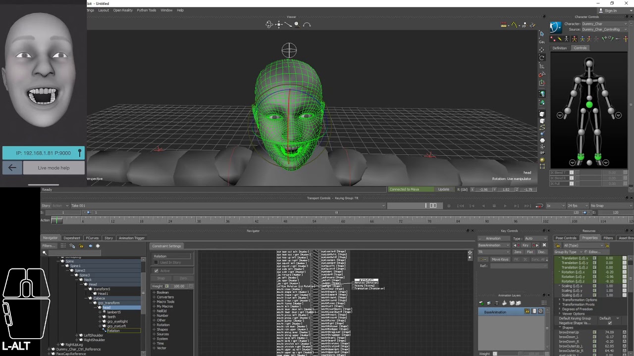 Realtime face capture with Facecap OSC and Motionbuilder