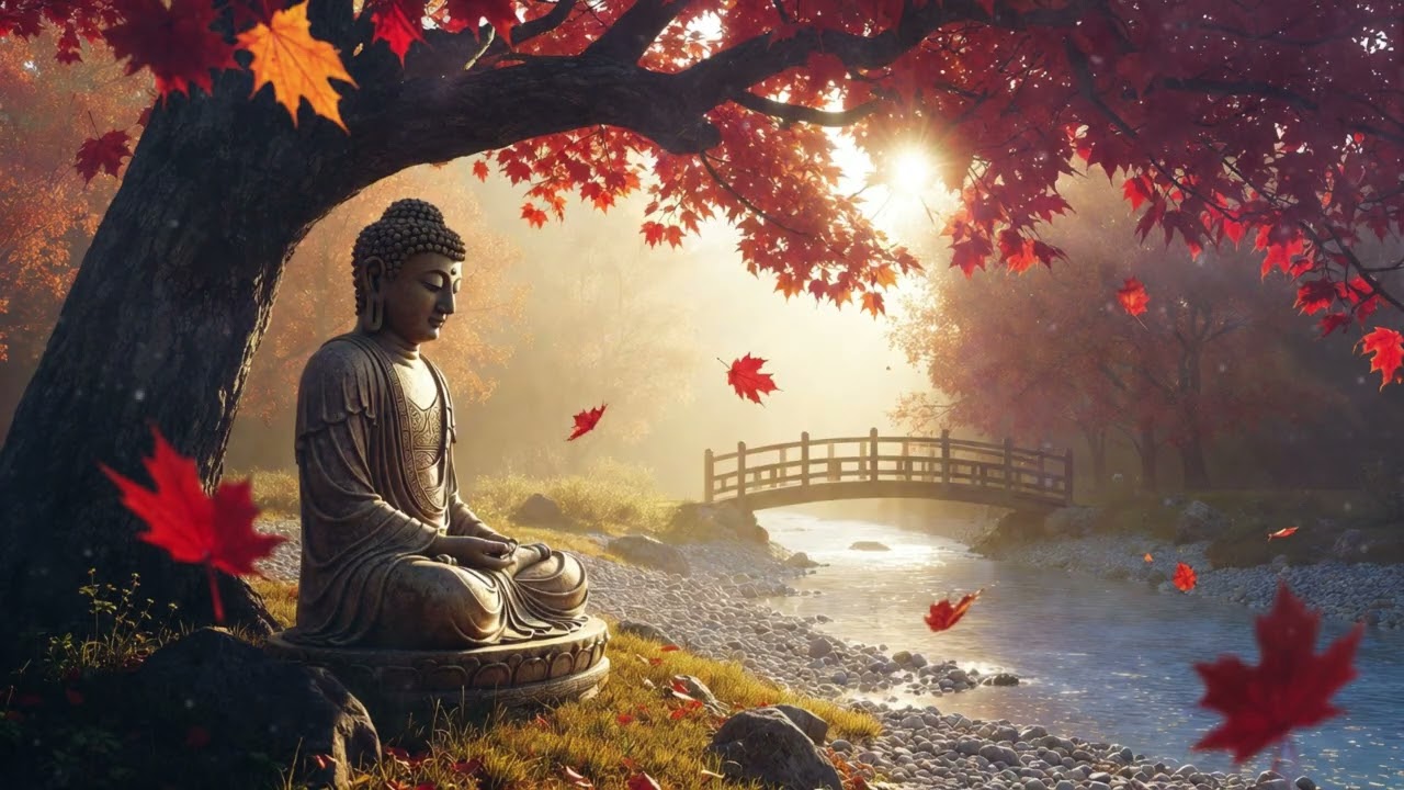 10 Min Autumn Zen: Meditation Under Falling Maple Leaves & Gentle River Sounds 🧘‍♂️🍁Pure Zen Library