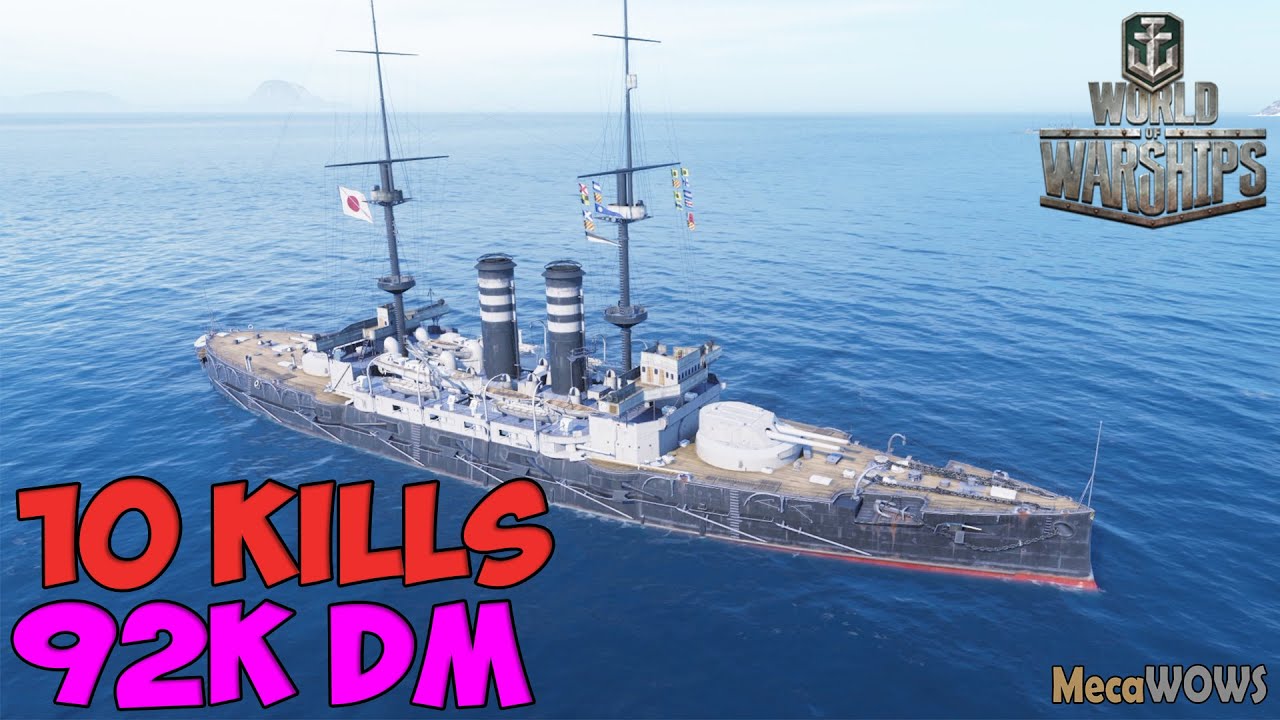 World of WarShips | Mikasa | 10 KILLS | 92K Damage - Replay Gameplay 4K 60 fps
