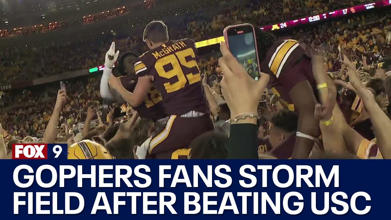 Gophers celebrate upset win over USC with a field rush