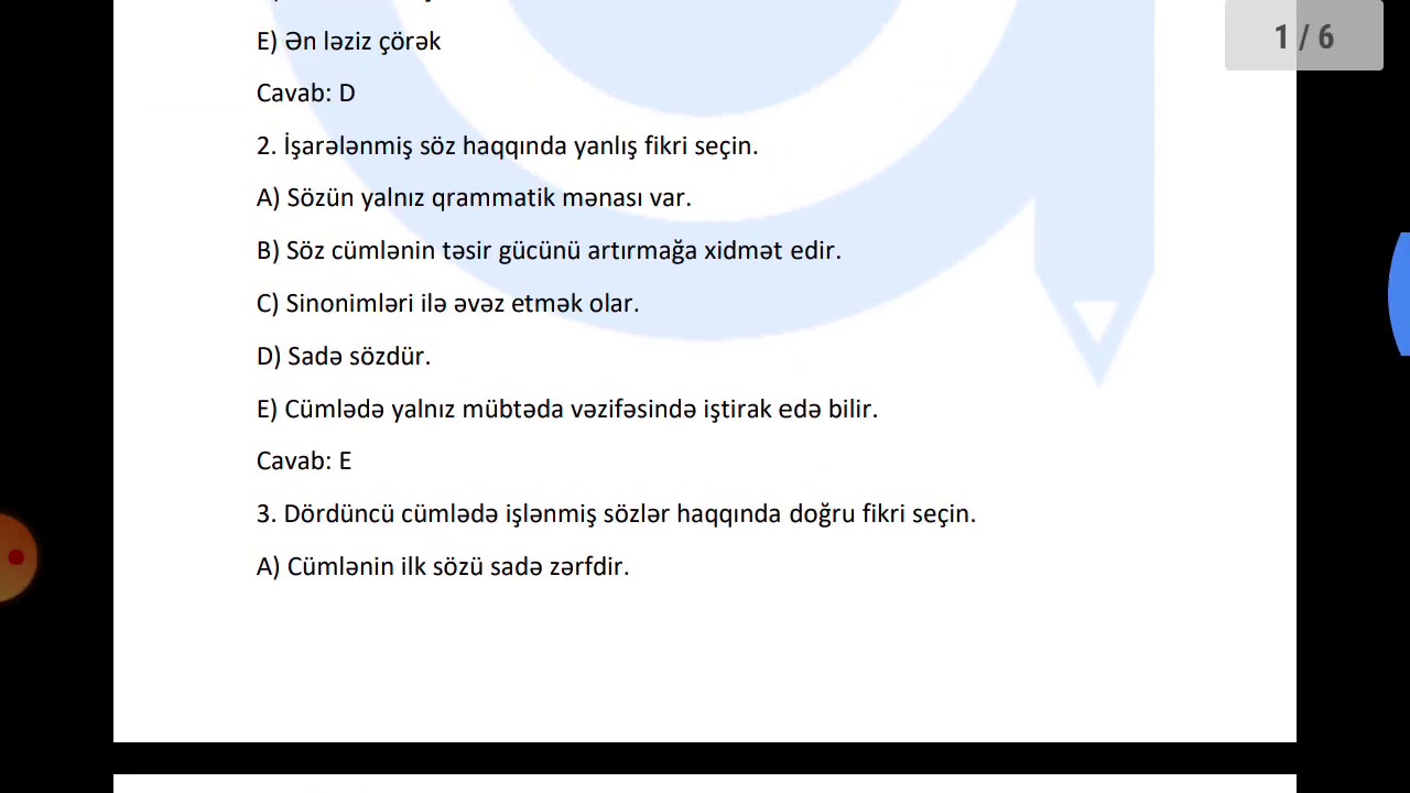 8 Cİ SİNİF AZƏRBAYCAN DİLİ  SINAQ İMTAHANI 5