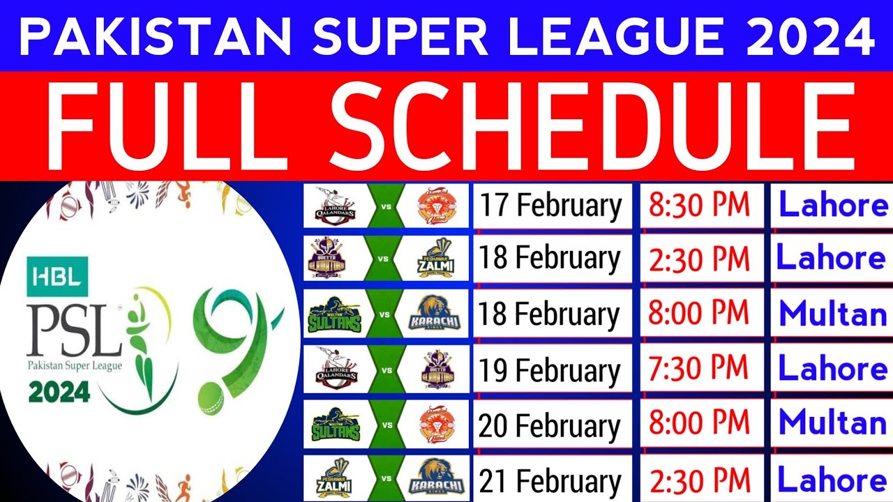 PSL 2024 All Matches Schedule | Full schedule of Pakistan super League 2024 | Dates, Venue & Timing