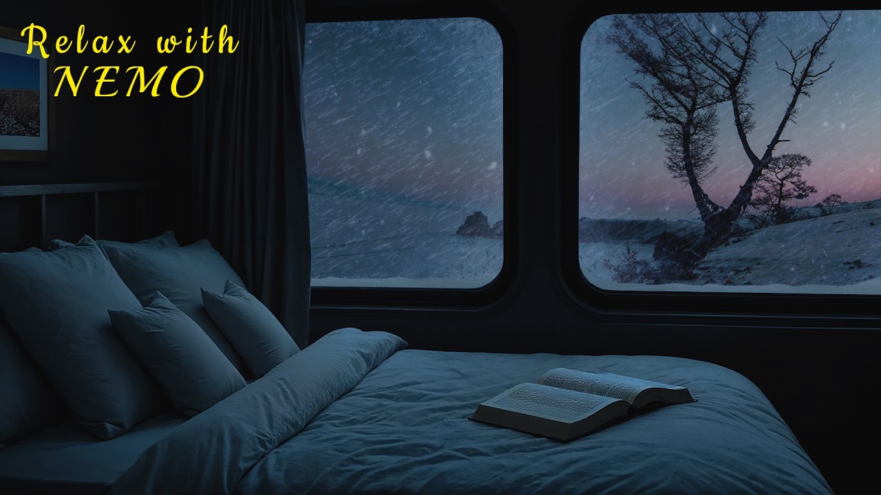 Relaxing Winter Night Train Journey Thru Icy Snowstorm 🚂 Dimly Lit Sleeper Train Ambience for Sleep