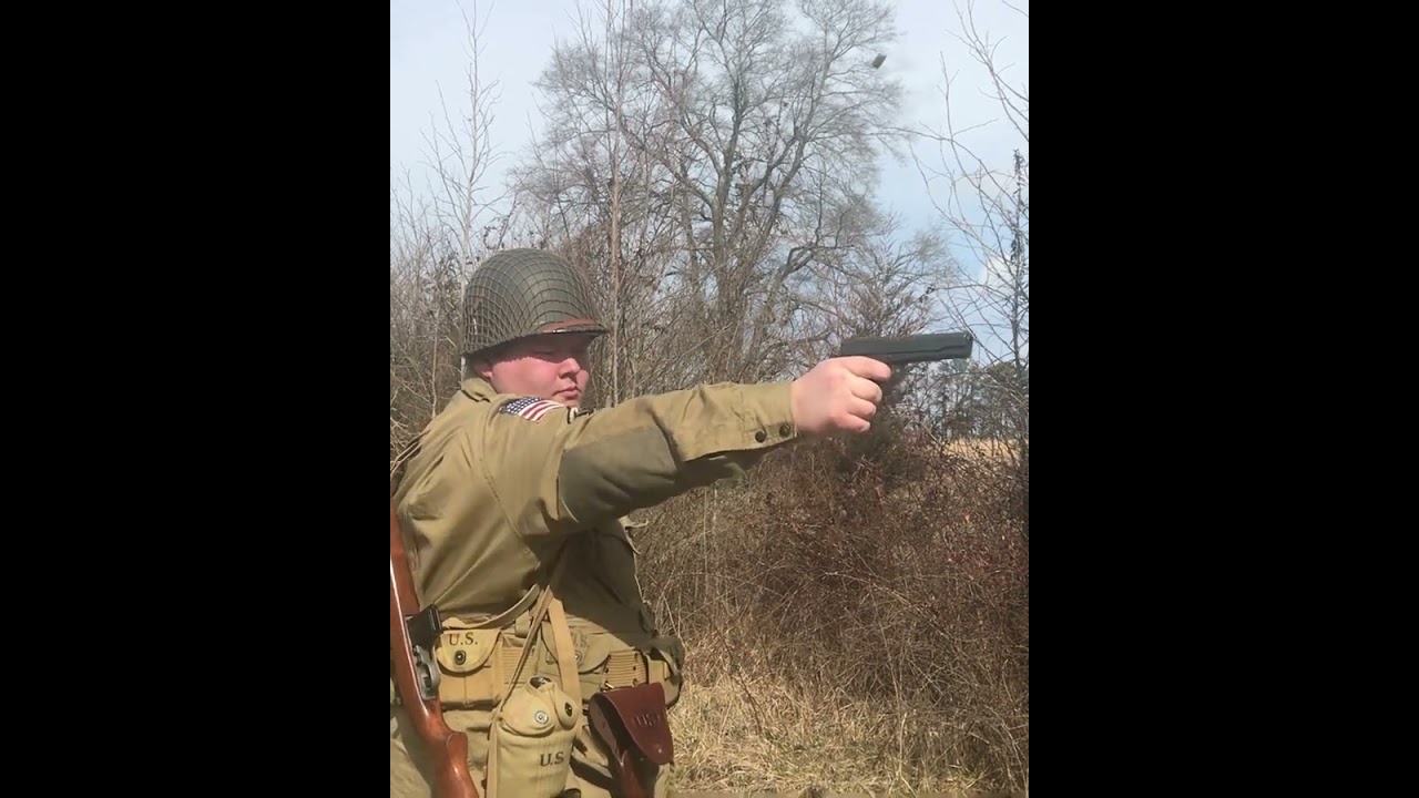 Army NCO shoots the .45 - World War 2 GI Reenactor 1911 #paratrooper #reenacting #shorts