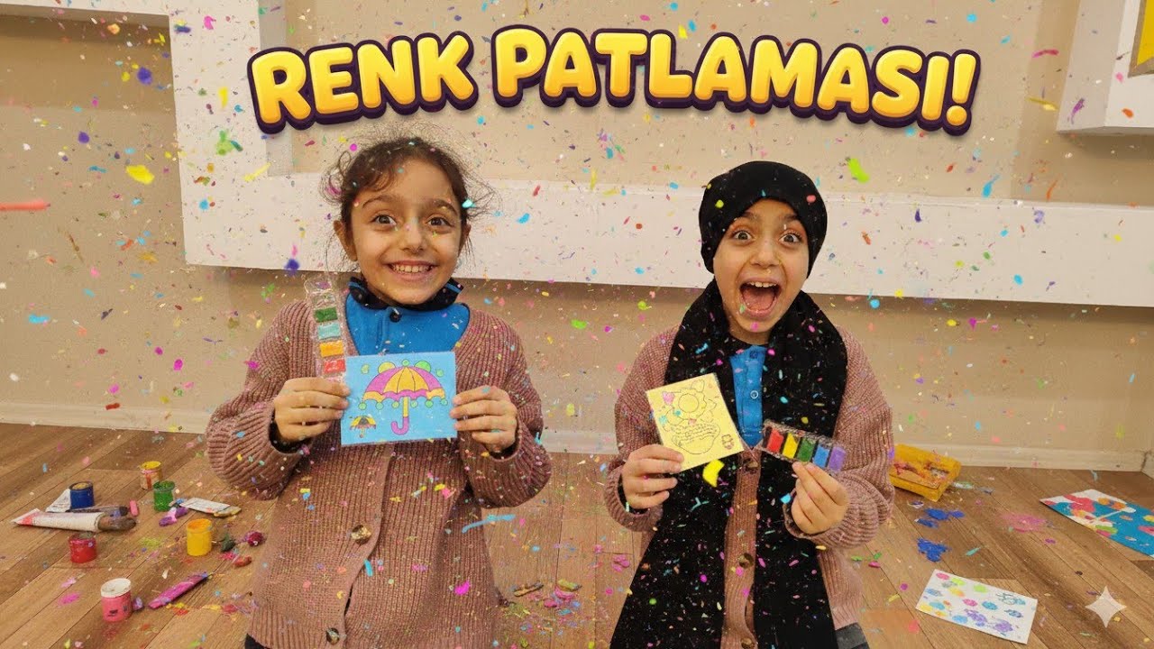 ELİF İLE AİŞE BÜŞRA TOZLU BOYAYLA RESİM YAPMA YARIŞMASI... Farbtupfer