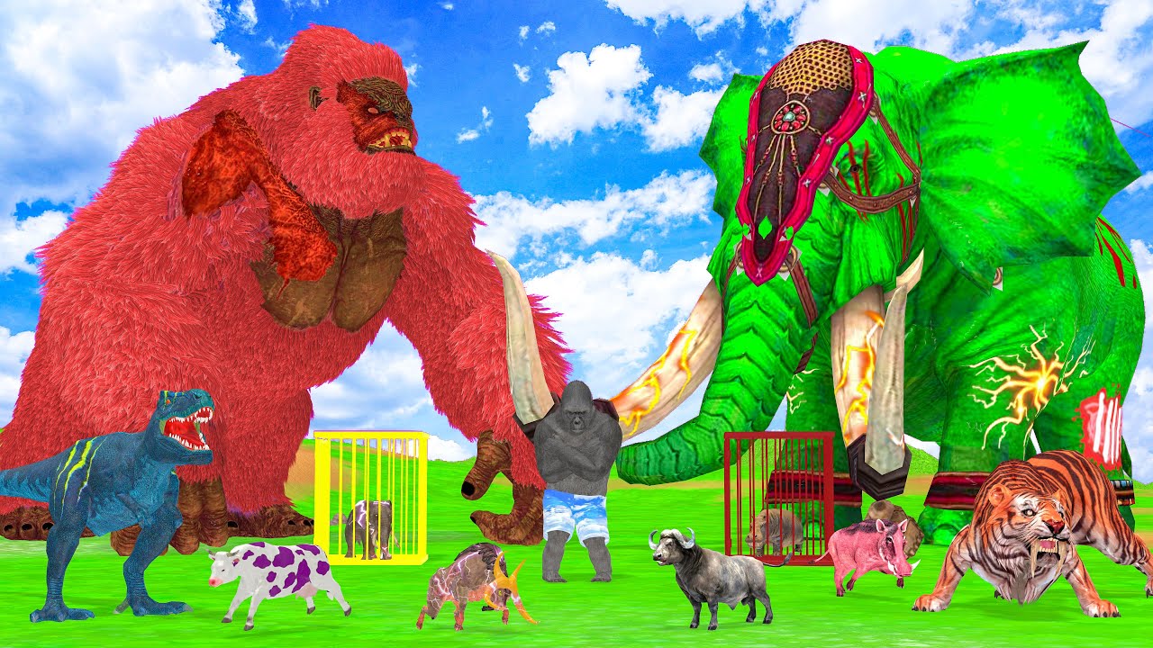 15 Mammoth Elephant Cow Gorilla vs 5 Giant Tiger Wolf Zombie Fight Baby Cow Saved By Woolly Mammoth