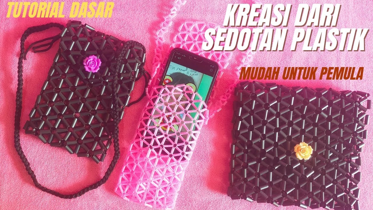 Keren banget!. Tas hp dari sedotan plastik😍