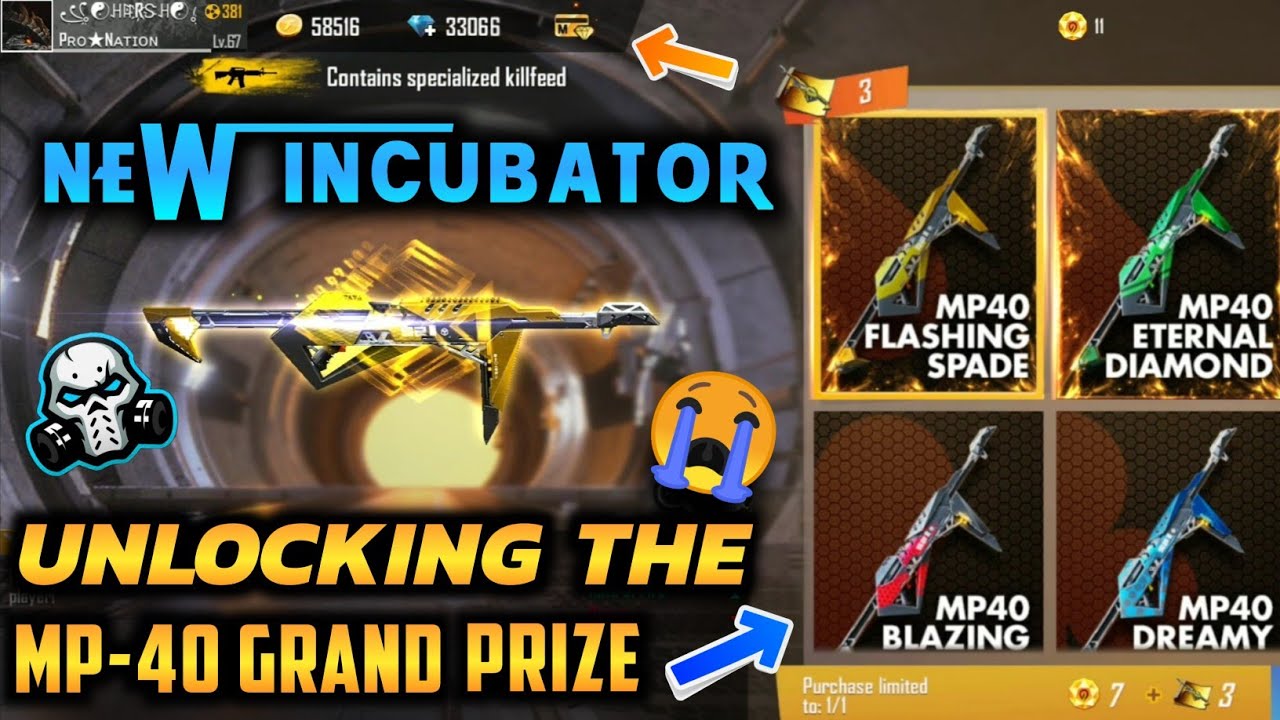 FREEFIRE POKER MP40 NEW INCUBATOR - UNLOCKING THE GRAND PRIZE MP40 - FLASHING SPADE 😱