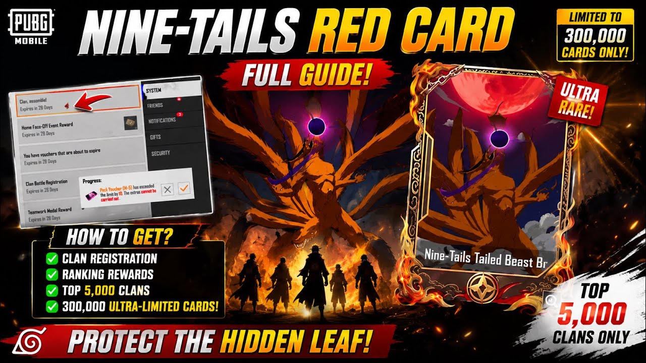 HOW TO GET NINE TAILS LIMITED CARD IN PUBG MOBILE | TOP 5000 CLAN REWARDS