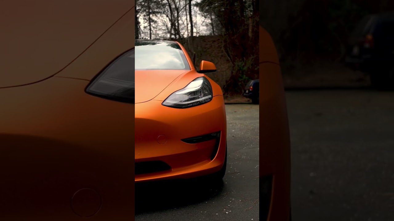 Full Body Wrap Orange Tesla/Window tint.  #windowtint #tinted #matte #carwraps #carwrapping #atl