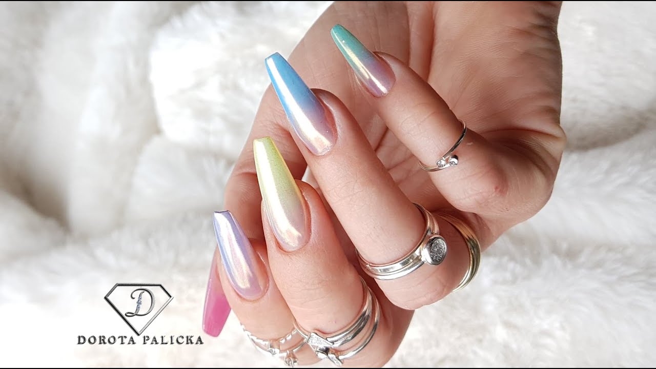 Rainbow gel ombre nails, rainbow babyboomer nails, gel infill coffin shape nails, nail trends