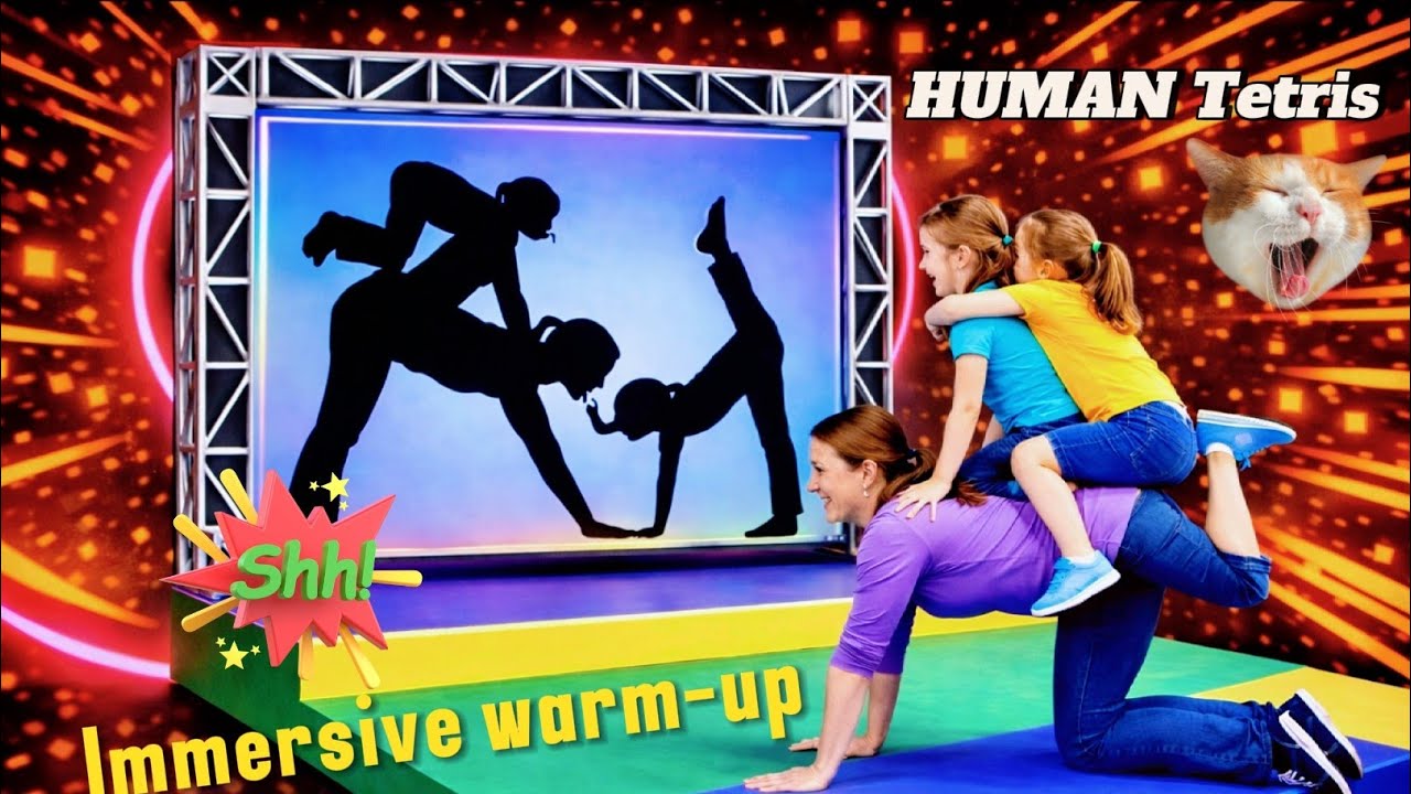 HUMAN TETRIS 2 & 3 PLAYERS | IMMERSIVE WARM UP | MOTHER AND DAUGHTERS TETRIS GAME #humantetris 