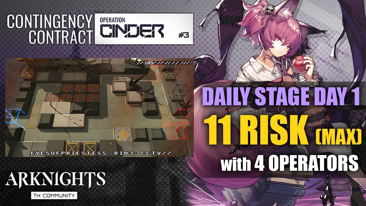 [Arknights CN] - CC #3 Cinder - Daily Stage (DAY 1) - 11 Risk (Max) with 4 Operators