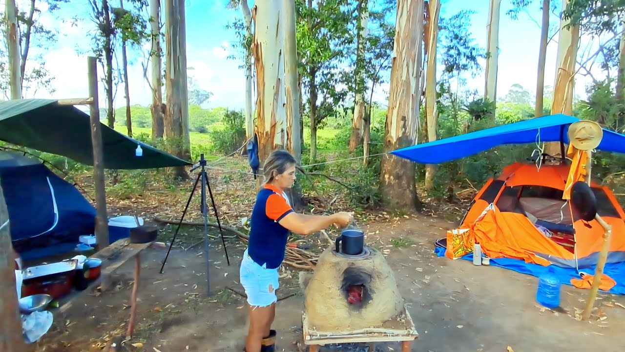 Acampamento e pescaria caipira na Barranca do rio Construirmos fogão caipira de Barros 