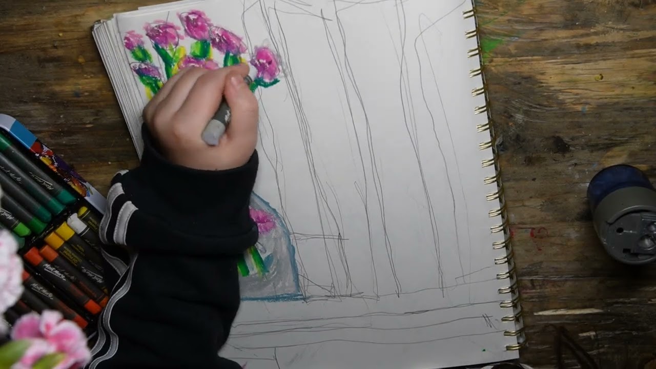 Coloring a Picture of Flowers with Pastels!