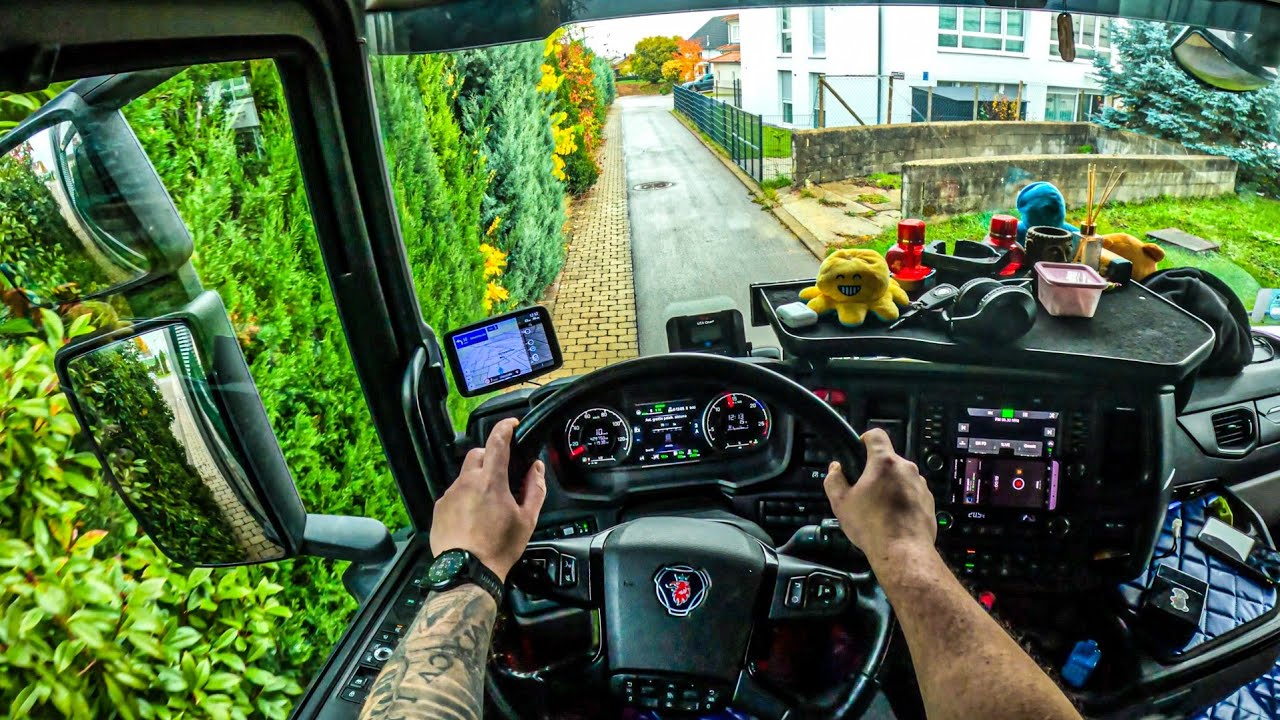 ASMR 🇩🇪 POV Truck Driving Scania R500 | Germany Most Crazy places To Unload Goods | 4k HD |