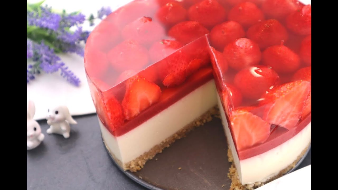 No-Bake Strawberry Cheesecake /Agar & Gelatine/Eggless | Kick of flavours自硬草莓芝士蛋糕/琼脂和明胶.