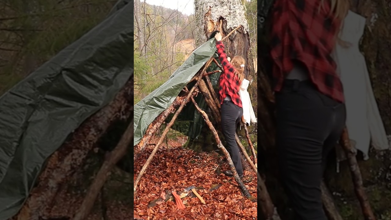 Buildin a Survival Shelter in Heavy Rain