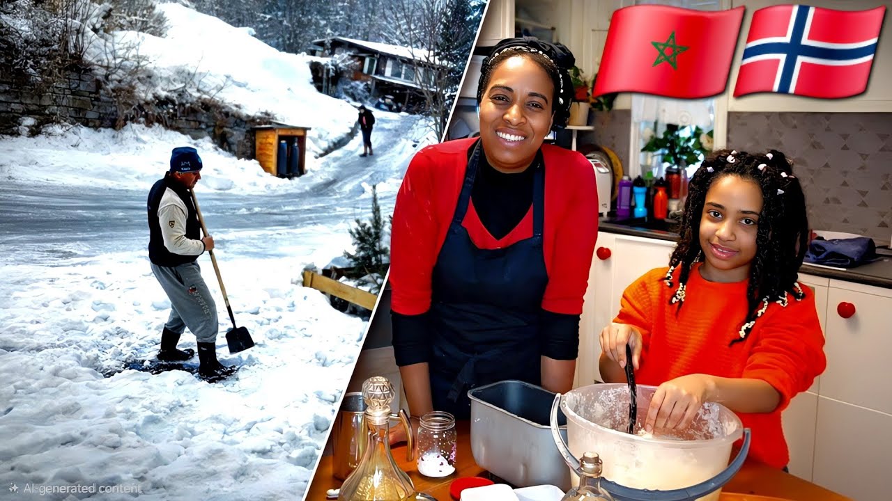 عائلة مغربية فيلاج النرويج/انا وبنتي تعاونا على الفطور/سيكار معمرين بالكفتة والطاجين بالكبدة