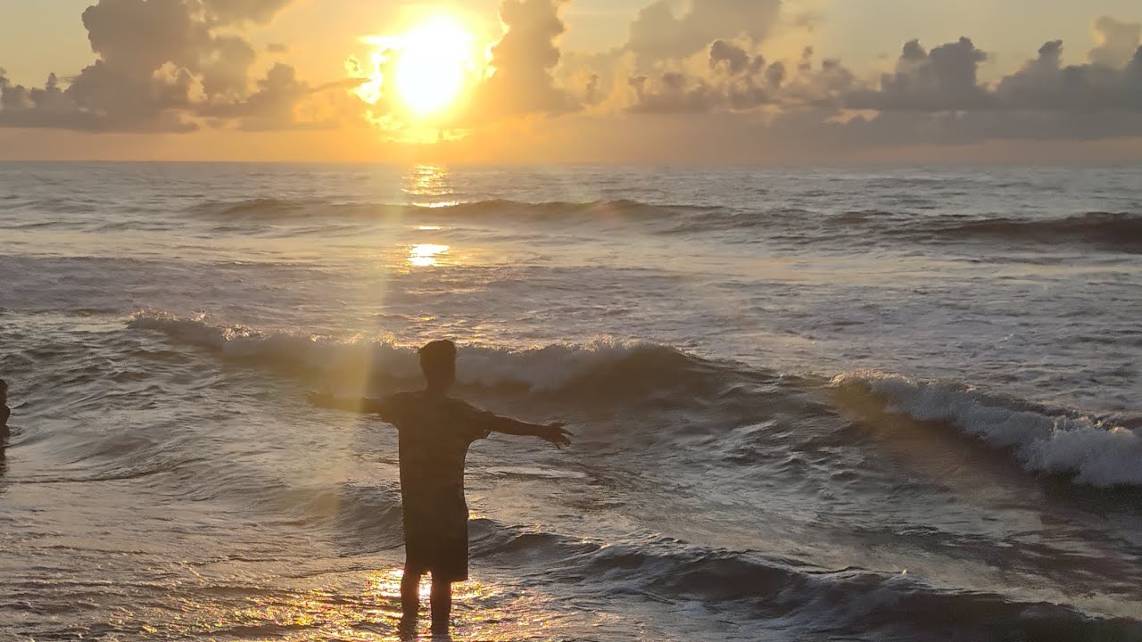Chennai Beach/sunrise!natural art by sky and sun with clouds. It's too dangerous to swim here.