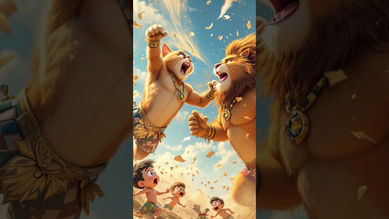 Beach Battle: Muscular Cat vs Muscular Lion 🏖️💪 | Animated Animal Story for All Ages #dtmythica