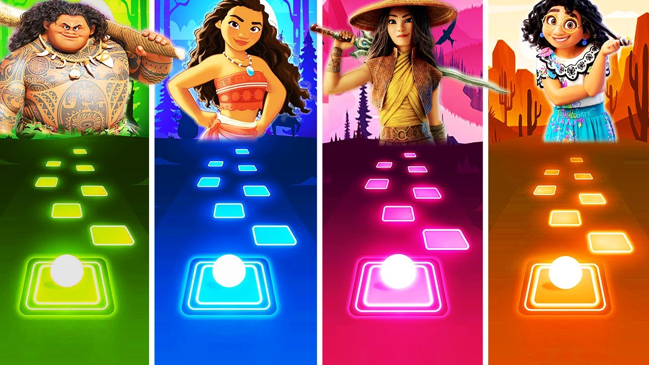 Moana Maui Vs Encanto Raya - Tiles Hop EDM Rush! We Don't Talk About Bruno, How Far I'll Go!