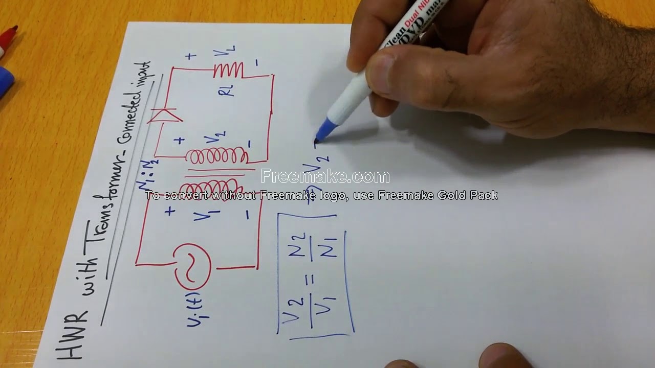 Analysis of a Diode in AC circuit 3: HWR with center tapped transformer  مقوم نصف الموجة بوجود محولة