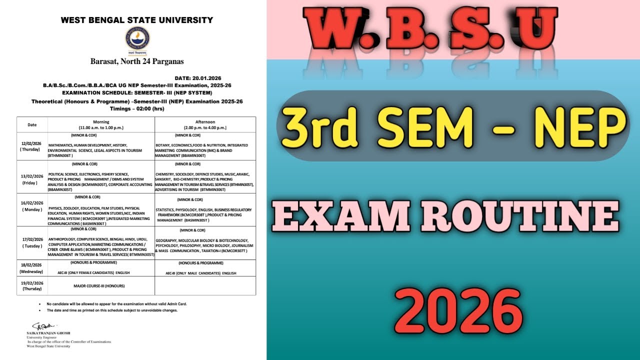 WBSU 3RD SEM NEP EXAM ROUTINE 2026