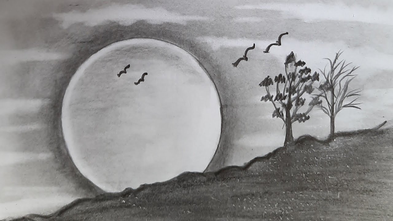 How to draw nature drawing with pencil || Moon drawing || Drawing pictures || Nature drawing