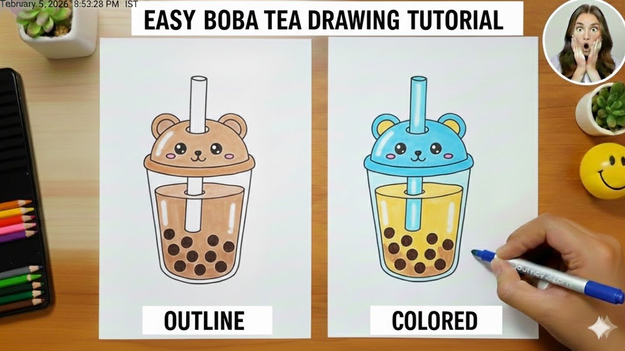 How to Draw Cute Boba Tea 🧋 | Easy & Fun Drawing Tutorial for Beginners | Step by Step