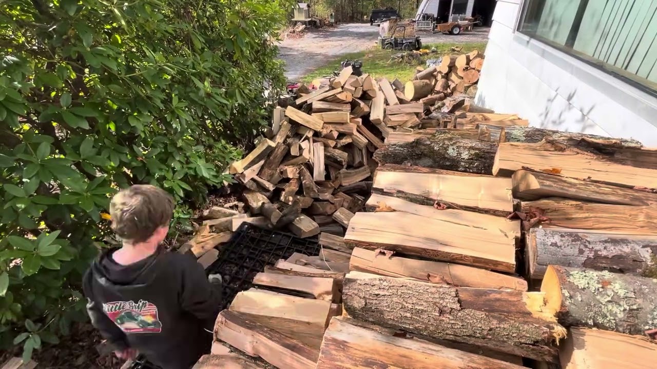 Splitting stack wood 