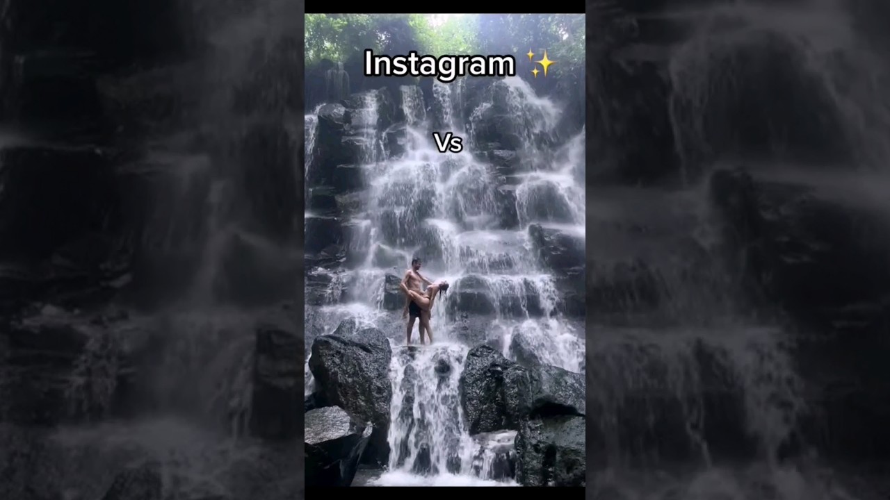 Famous waterfall in Bali, Instagram vs reality 😱😮 #bali #waterfall #instagramvsreality
