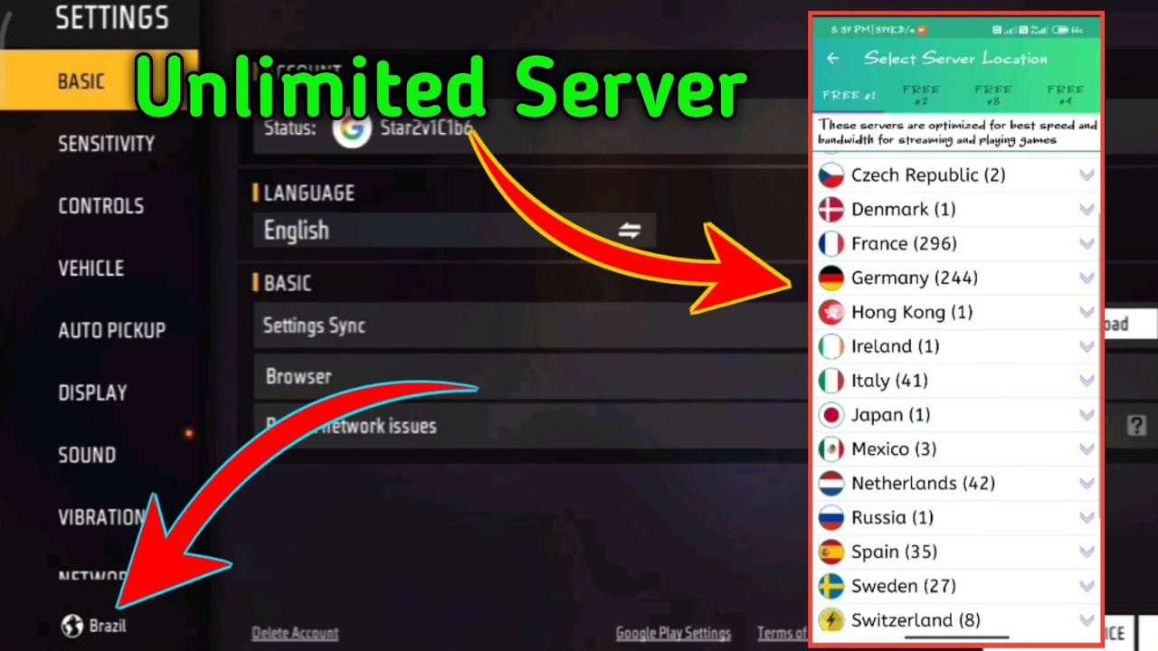 How to change free fire max server with POWER VPN 2024