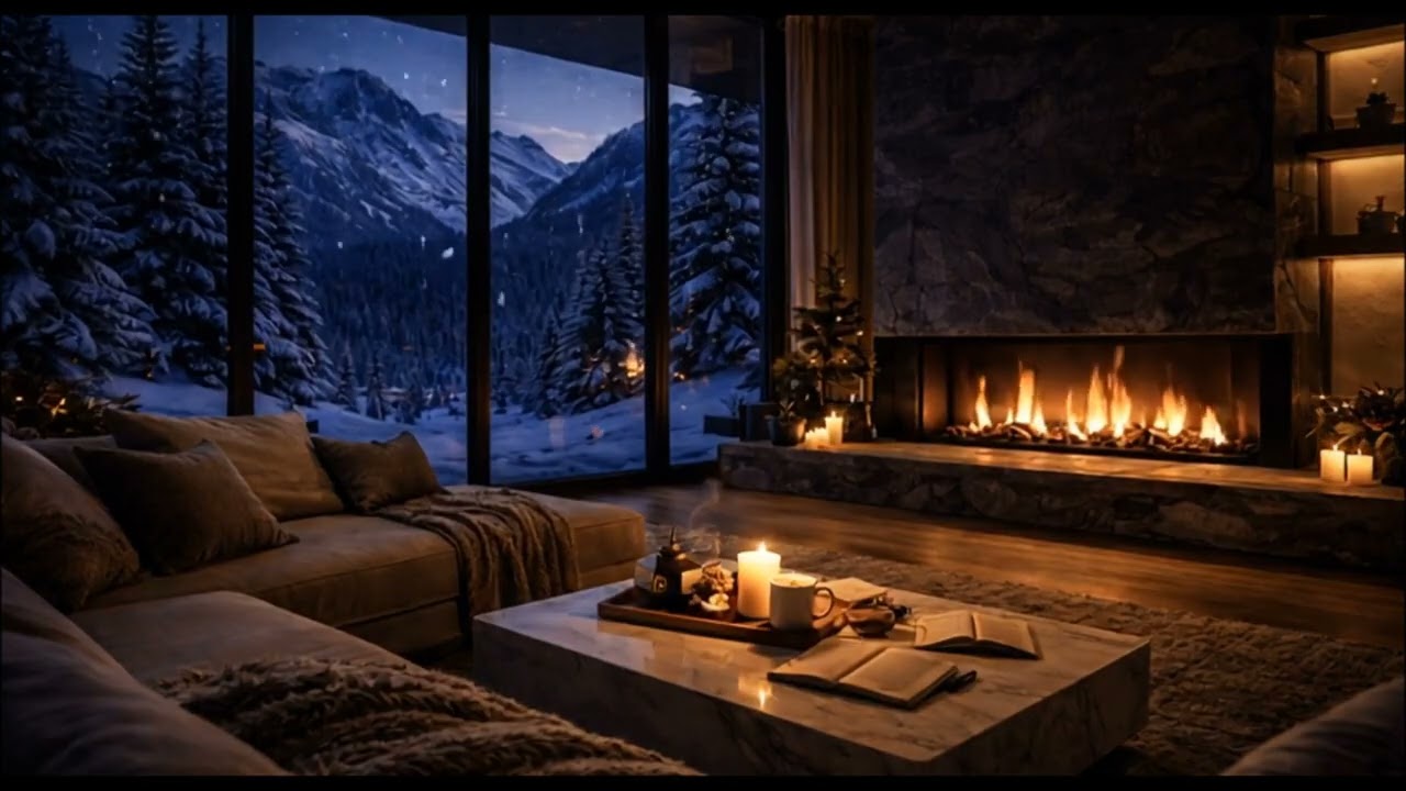 Luxury Winter Evening ❄️ Fireplace & Snowfall | 3 Hours of Relaxing Piano Music