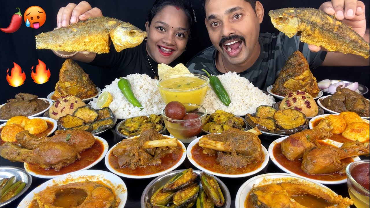 Bahubali Platter 🌶️Mutton, Chicken, Fish Curry, Egg Curry, Liver Curry, Veg Meal, Whole Fish Eating🥵