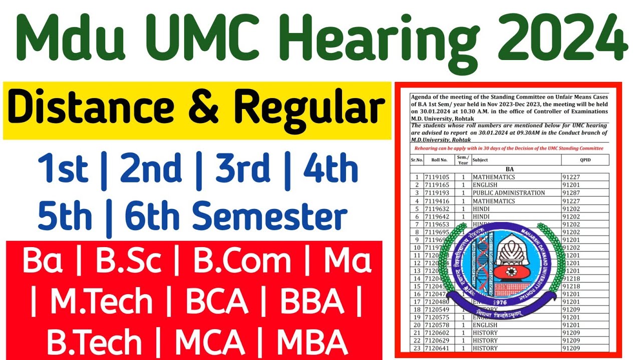 Mdu Ba Distance umc Hearing 2024 | Mdu regular umc hearing date 2024 | Mdu umc list 2024