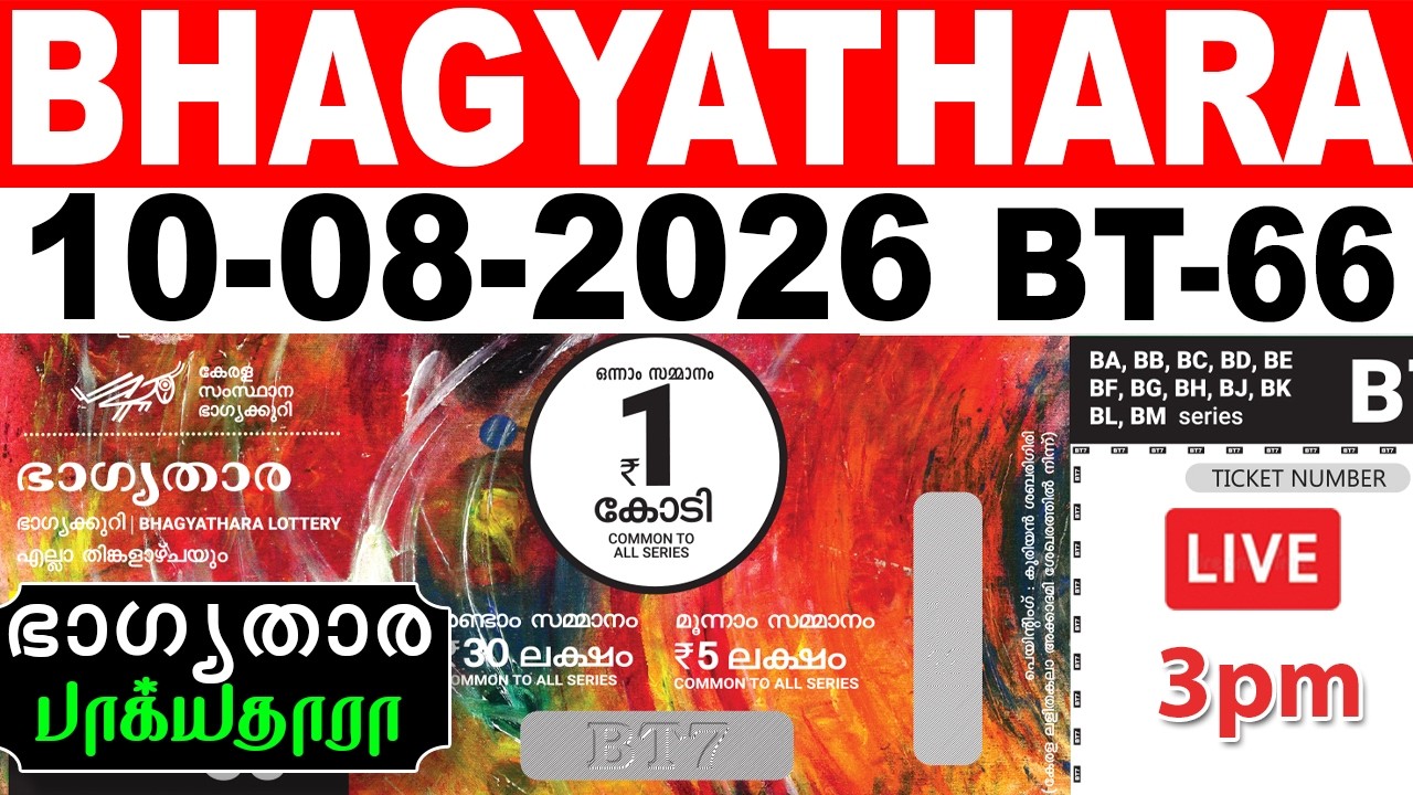 KERALA LOTTERY BHAGYATHARA BT-66 | LIVE LOTTERY RESULT TODAY 10/08/2026|KERALA LOTTERY LIVE RESULT