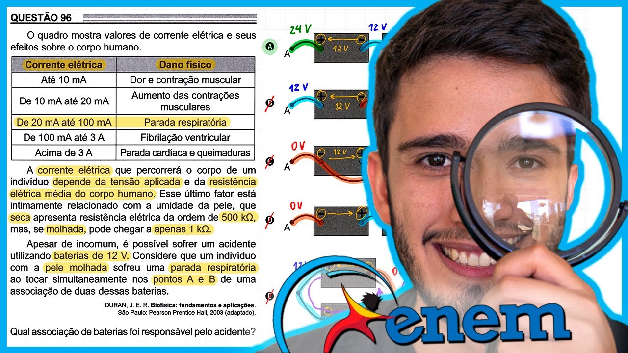 ENEM 2022 - O quadro mostra valores de corrente elétrica e seus efeitos sobre o corpo humano. A corr