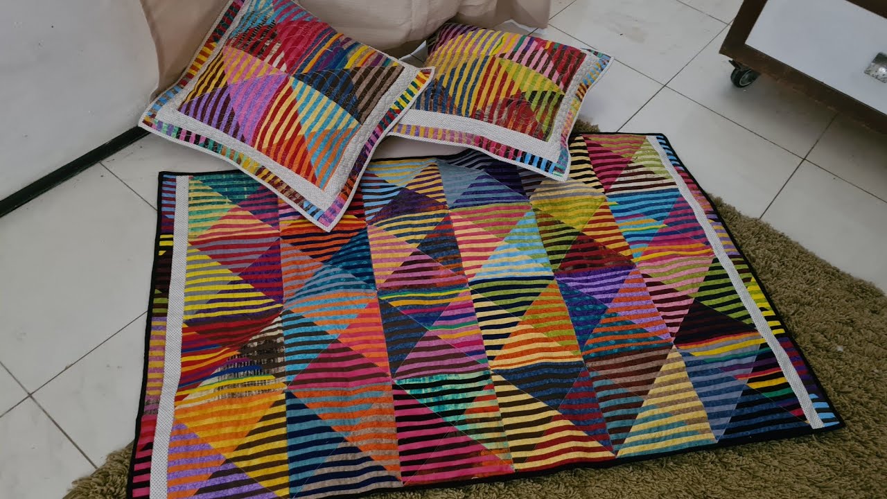 Intersection/Interleave 1 -Tapete e almofada com bloco de INTERLEAVE usando quadrados
