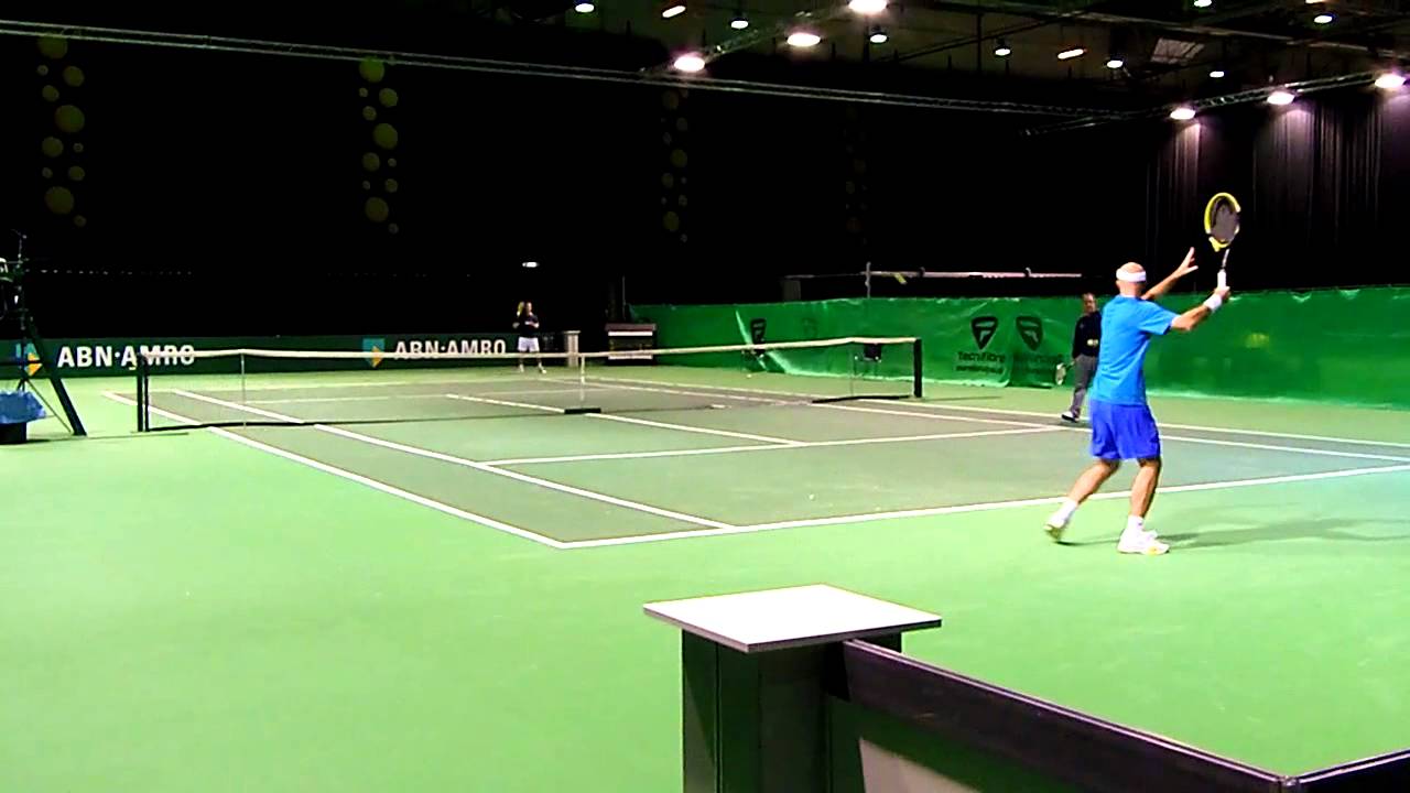 Ivan Ljubicic practices with doublespartner Richard Gasquet.