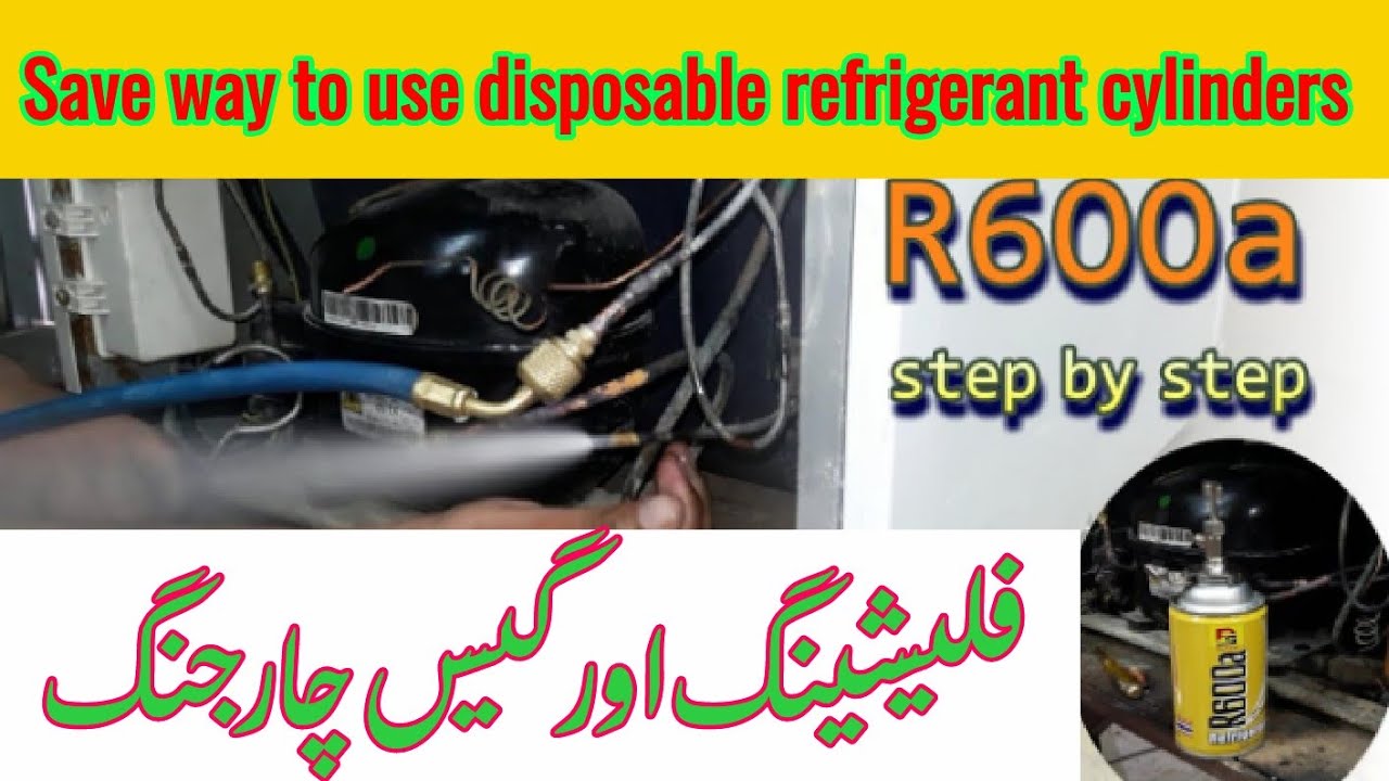 R600a gas charging Complete process step by step. how to use Disposable cylinder of R600a.