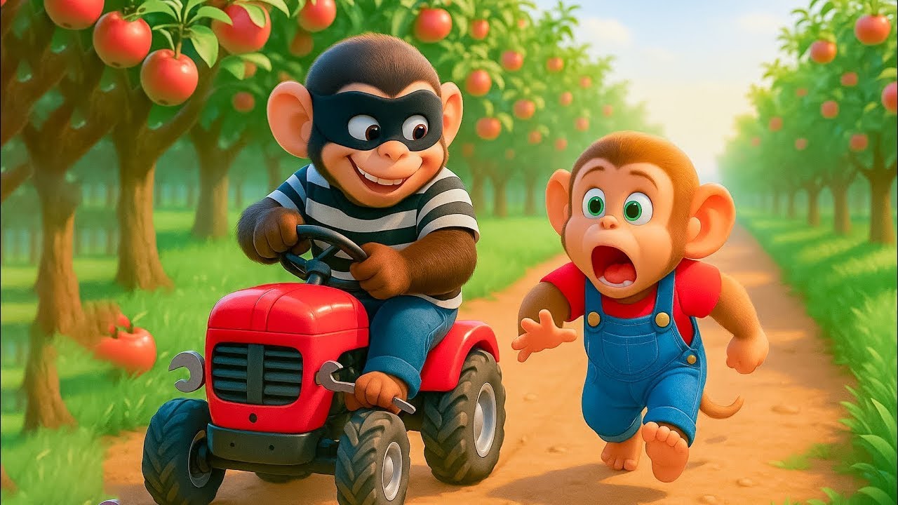 Baby Monkey Bibi Drives Tractor to Harvest Apples and Make Sweet Desserts 🍎🐒🚜