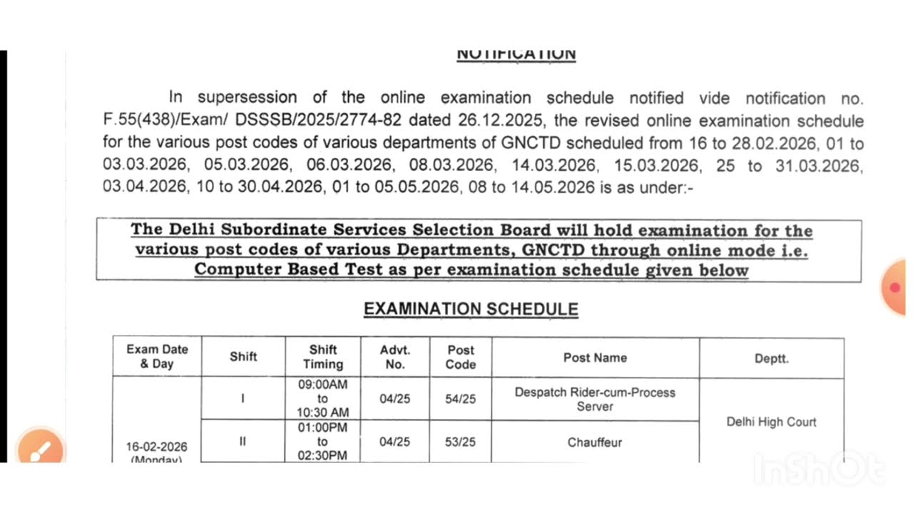 DSSSB TEACHERS, OTHER POSTS EXAM CALENDAR OUT ON 10 JANUARY 2026