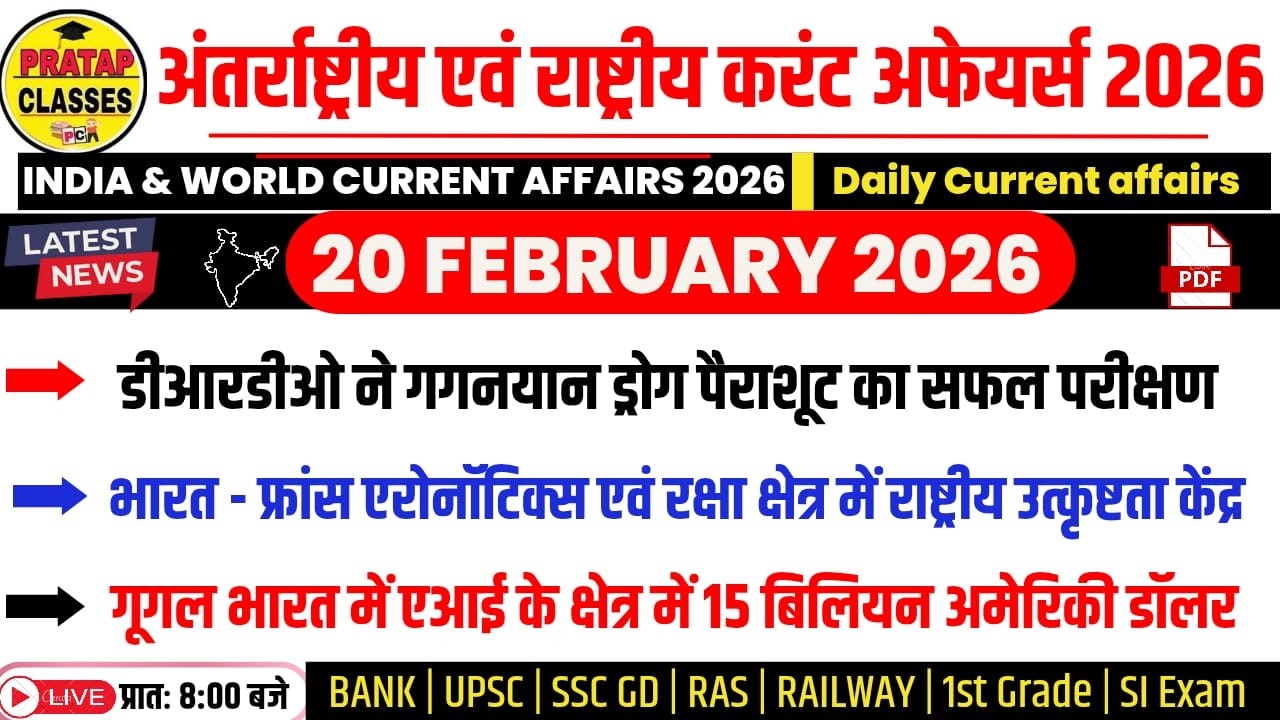 20 FEBUARY 2026 India & World Current Affairs in Hindi | Rpsc, Upsc ,1st Grade, RAS, RAILWAY, SSC