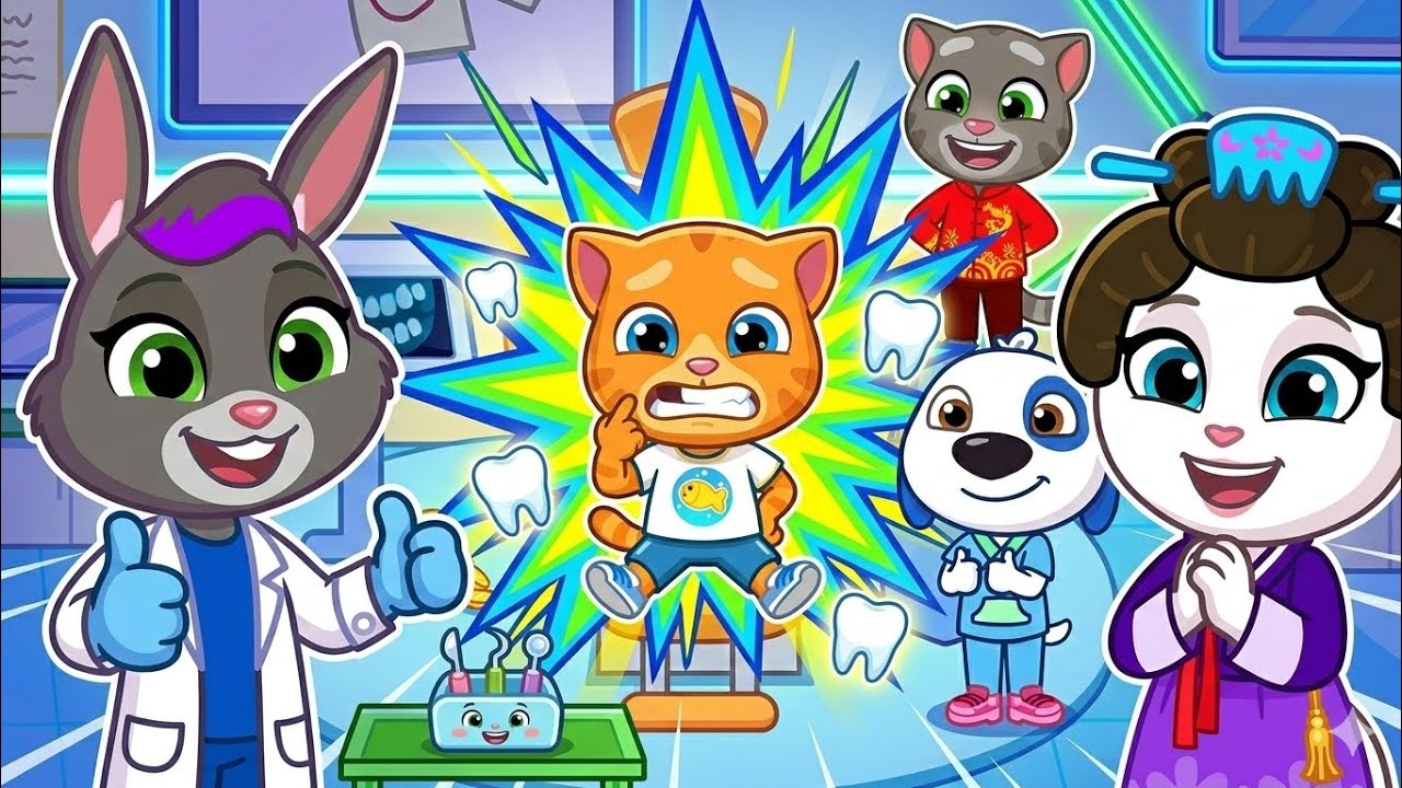 Tom and Angela take Ginger to the dentist in Talking Tom & Friends World Gameplay Android ios 