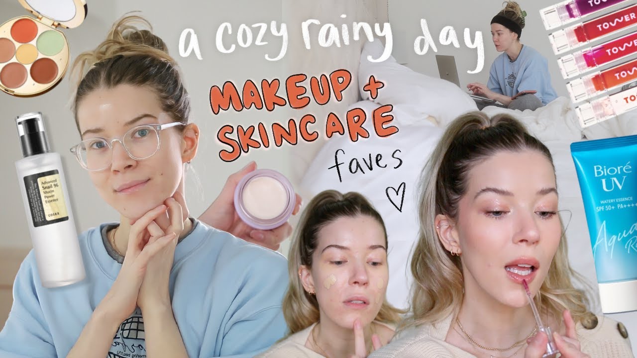 a rainy day favorites video 🌧 current skincare & makeup routine // vlog style bc it's 2022 not 2015