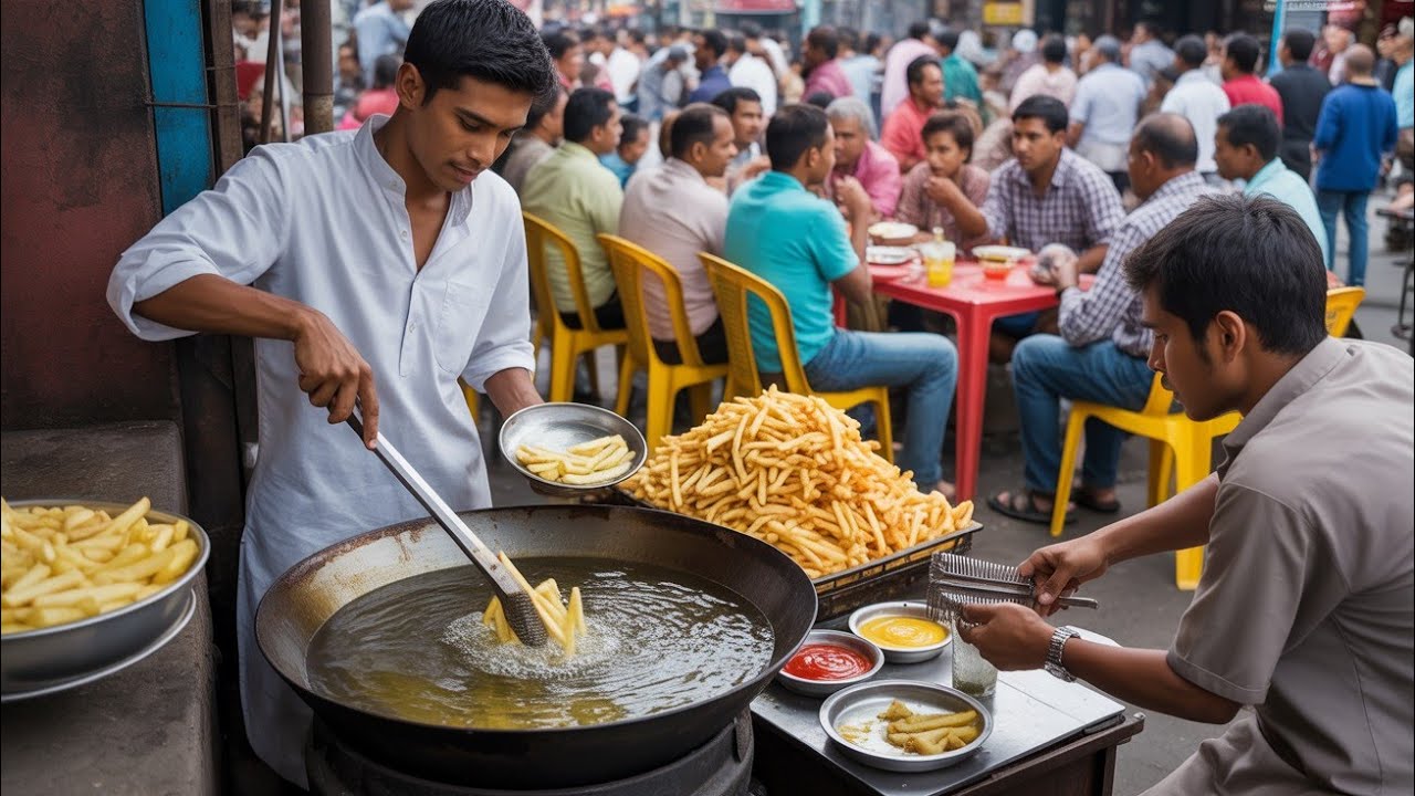 Adnan Boss Selling Giant Fries 🍟 Hardworking Karachi's Young Boyes Selling Crispy French Fries